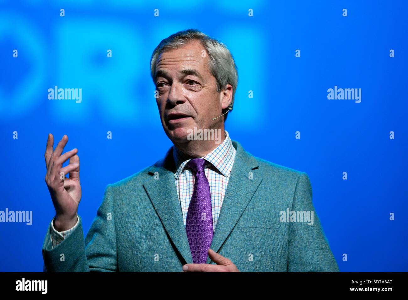 Reform Party leader Nigel Farage speaks during the Reform UK rally at ...