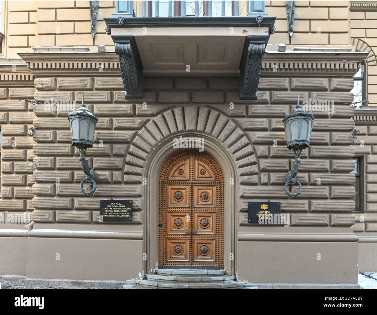 Saeima Rīga The impressive entrance to the Saeima building - the parliament of the ...