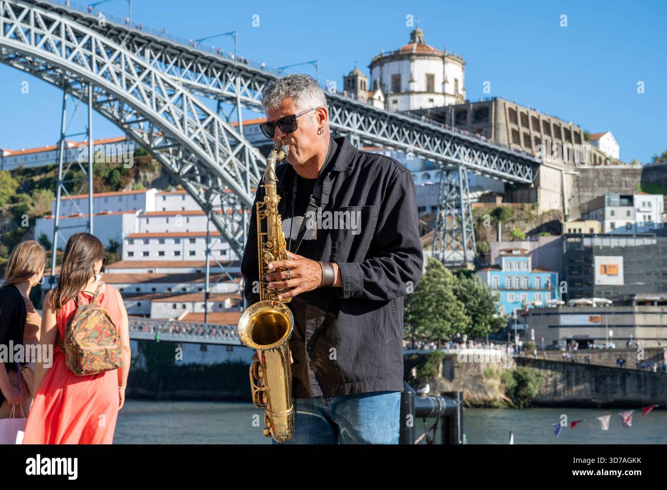 Street Performer near Ponte Luis, Porto, Portugal Stock Photo