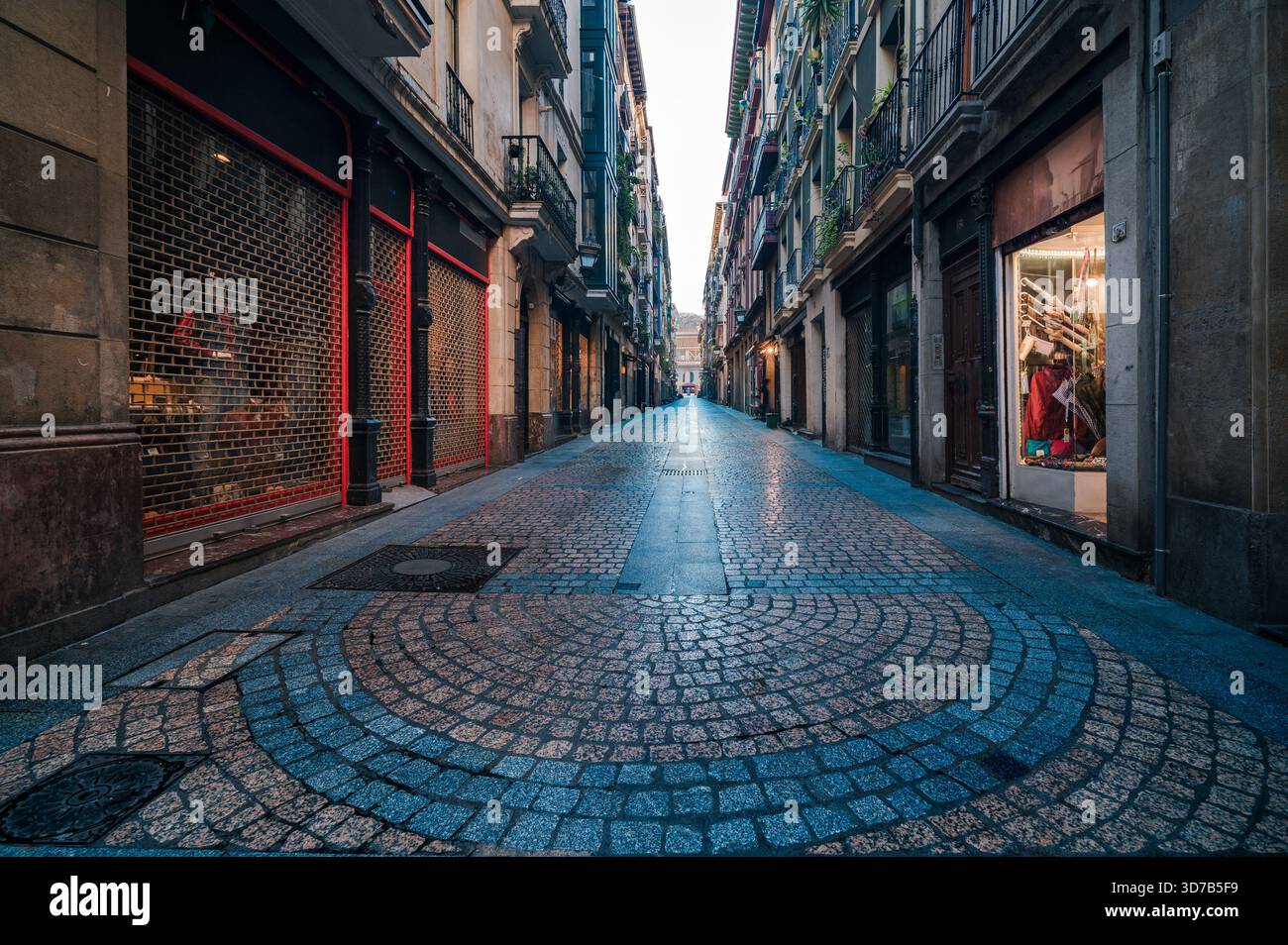 Empty European city street with charming historic architecture Stock ...