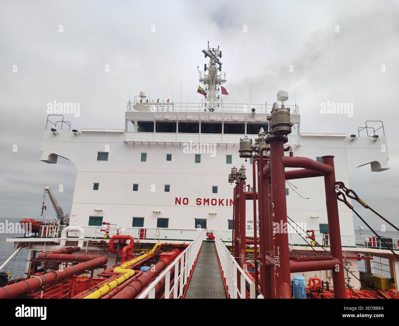 Ship on anchorage ,superstructure  ,NO SMOKING - Smartphone Captured Stock Image