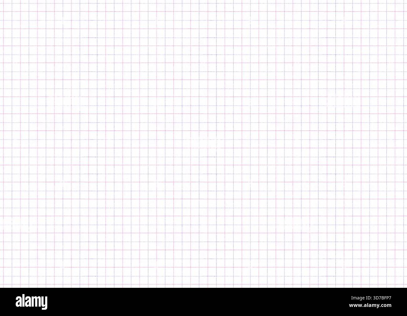 Squared math school notebook textured grid paper pattern. Abstract empty blank horizontal background. White color grunge texture. Copy space. Stock Photo