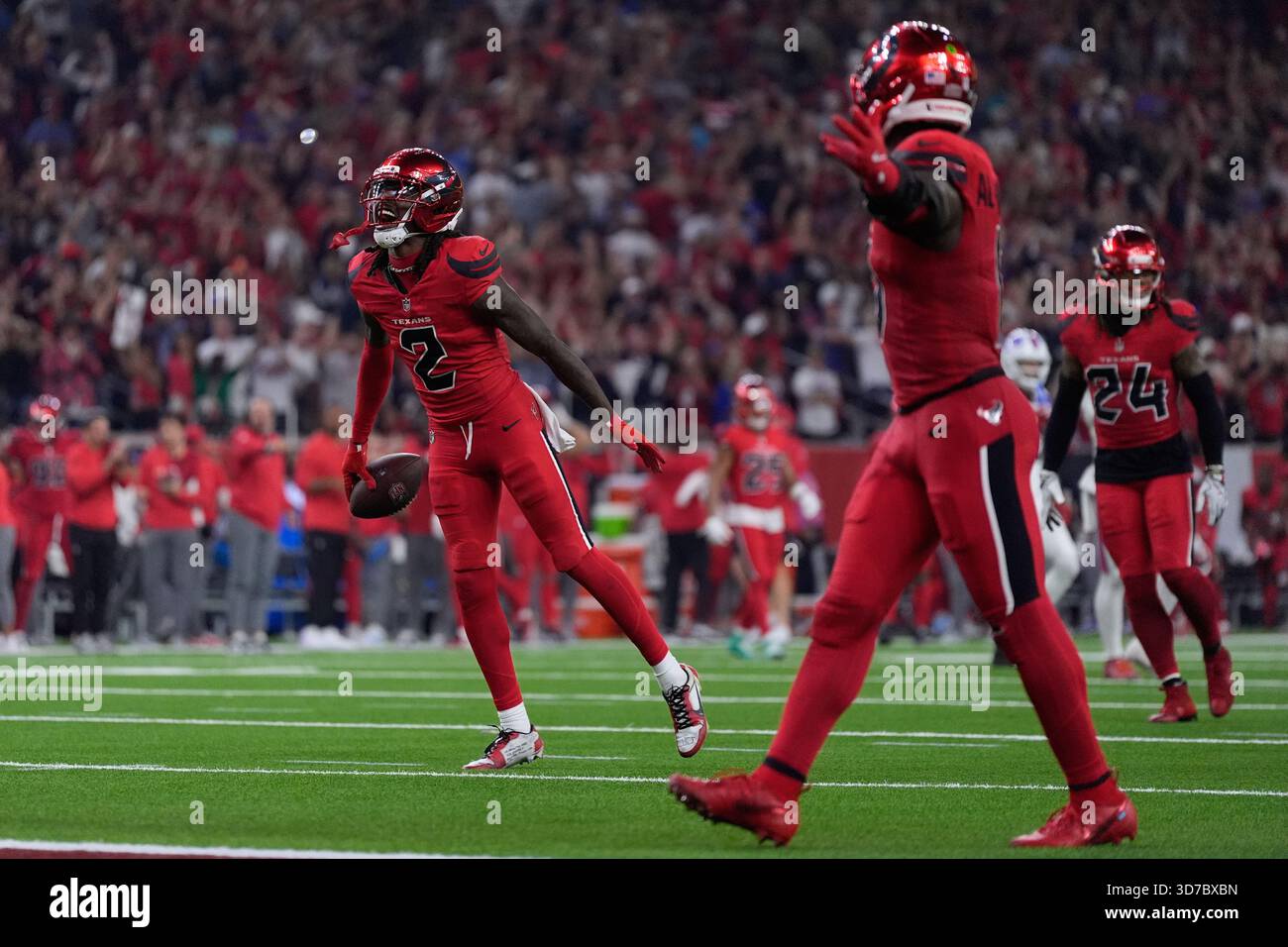 Houston Texans safety Calen Bullock celebrates after an interception ...