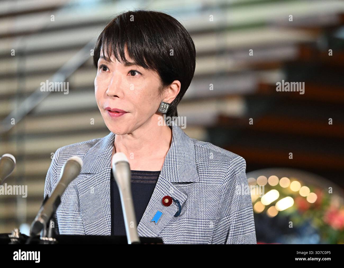 Japanese Rime Minister Japanese Prime Minister Sanae Takaichi speaks to the media at her ...