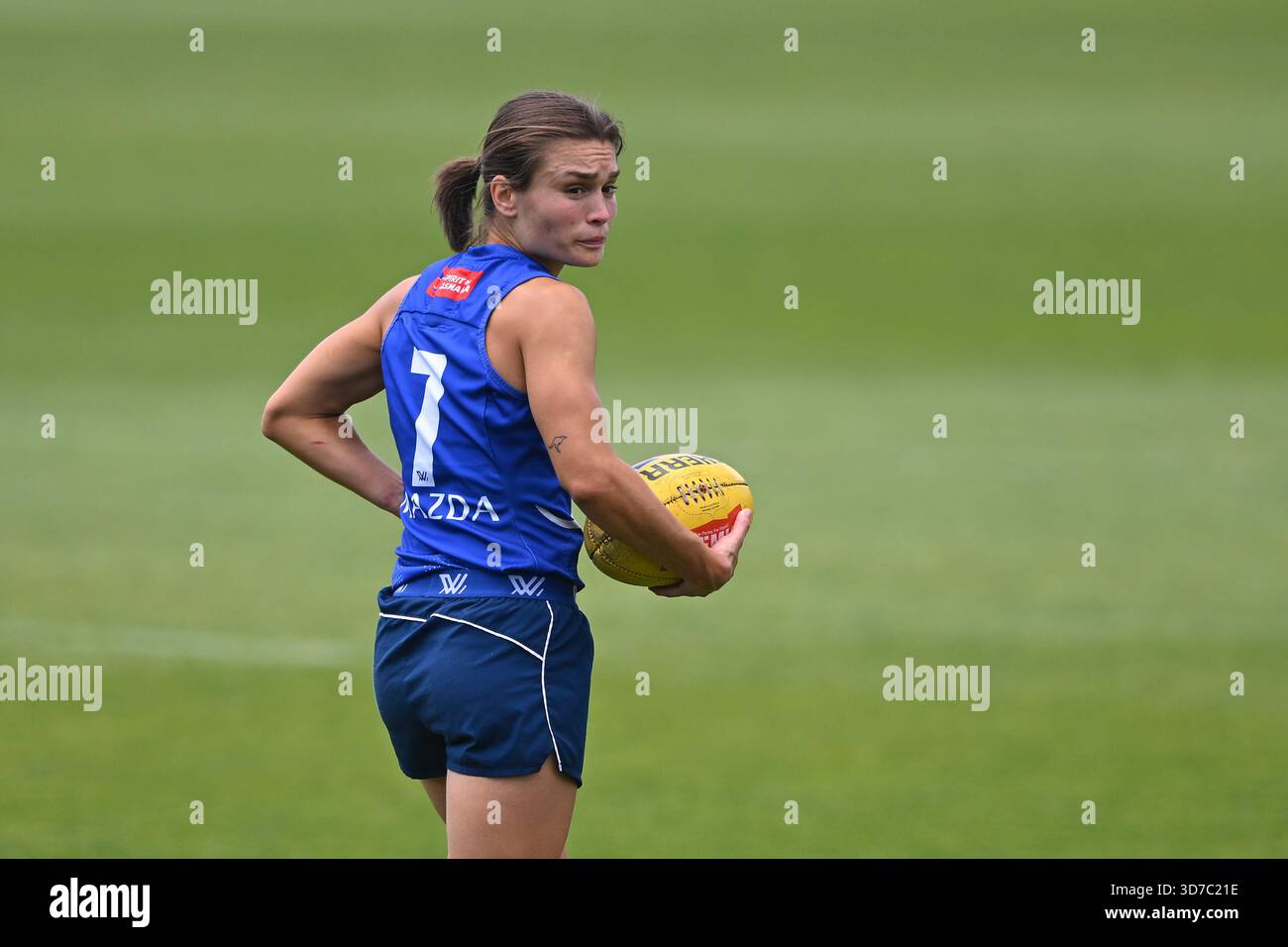 Ash Riddell of the Kangaroos looks on during a North Melbourne ...