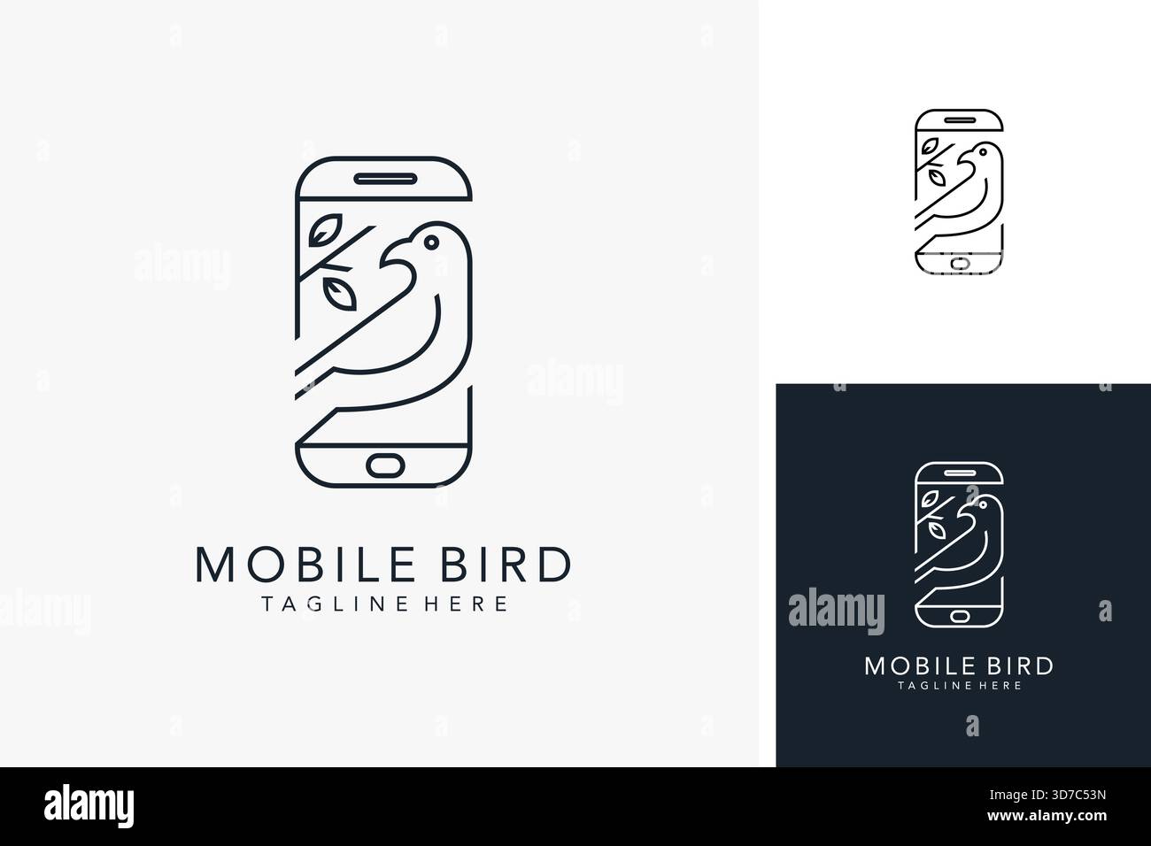Bird and smartphone for mobile bird logo design Stock Vector