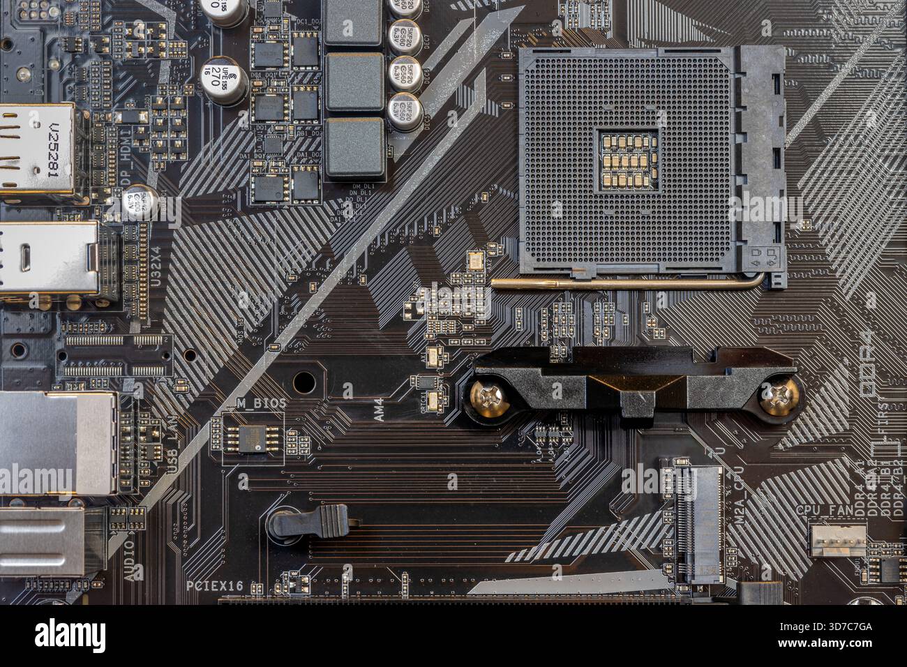 Motherboard Close-Up Showing CPU Socket, and Circuitry Details for High ...