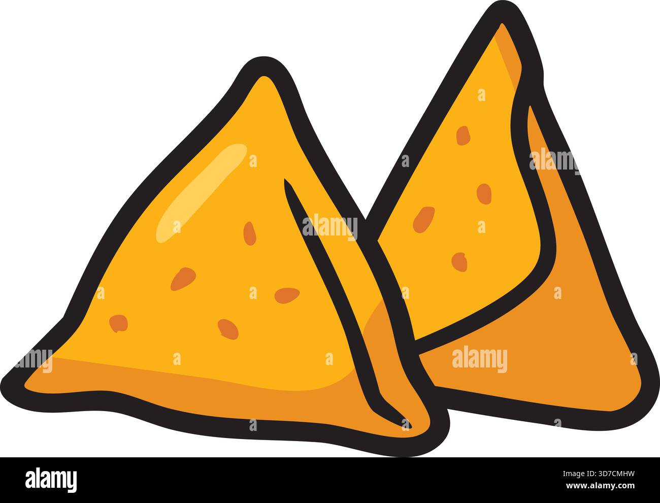 Two triangular fried samosas with crimped edges shown in a simple flat style. Stock Vector