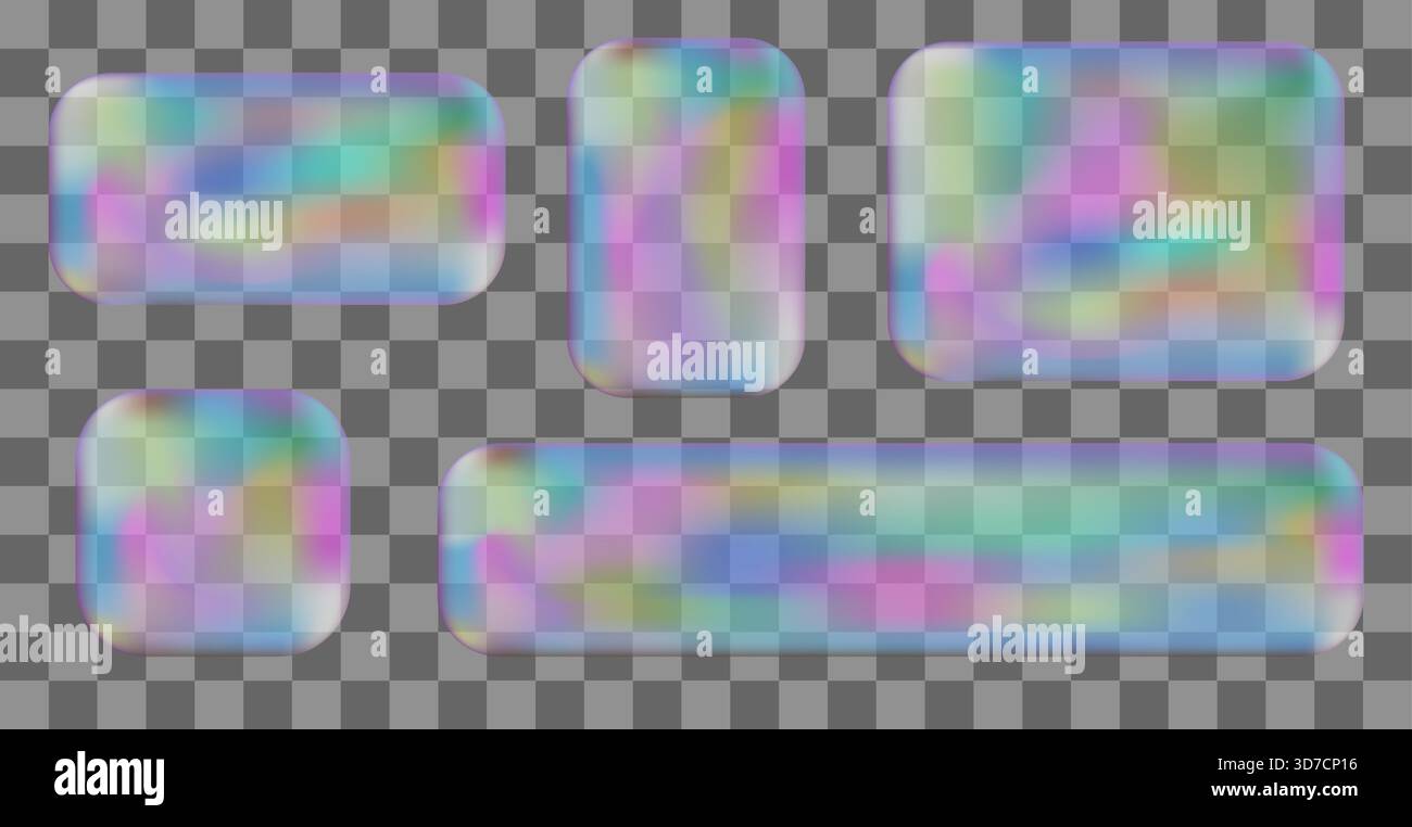 3d Y2K Hologram Glass Frames UI UX elements. Vector set of Translucent ...