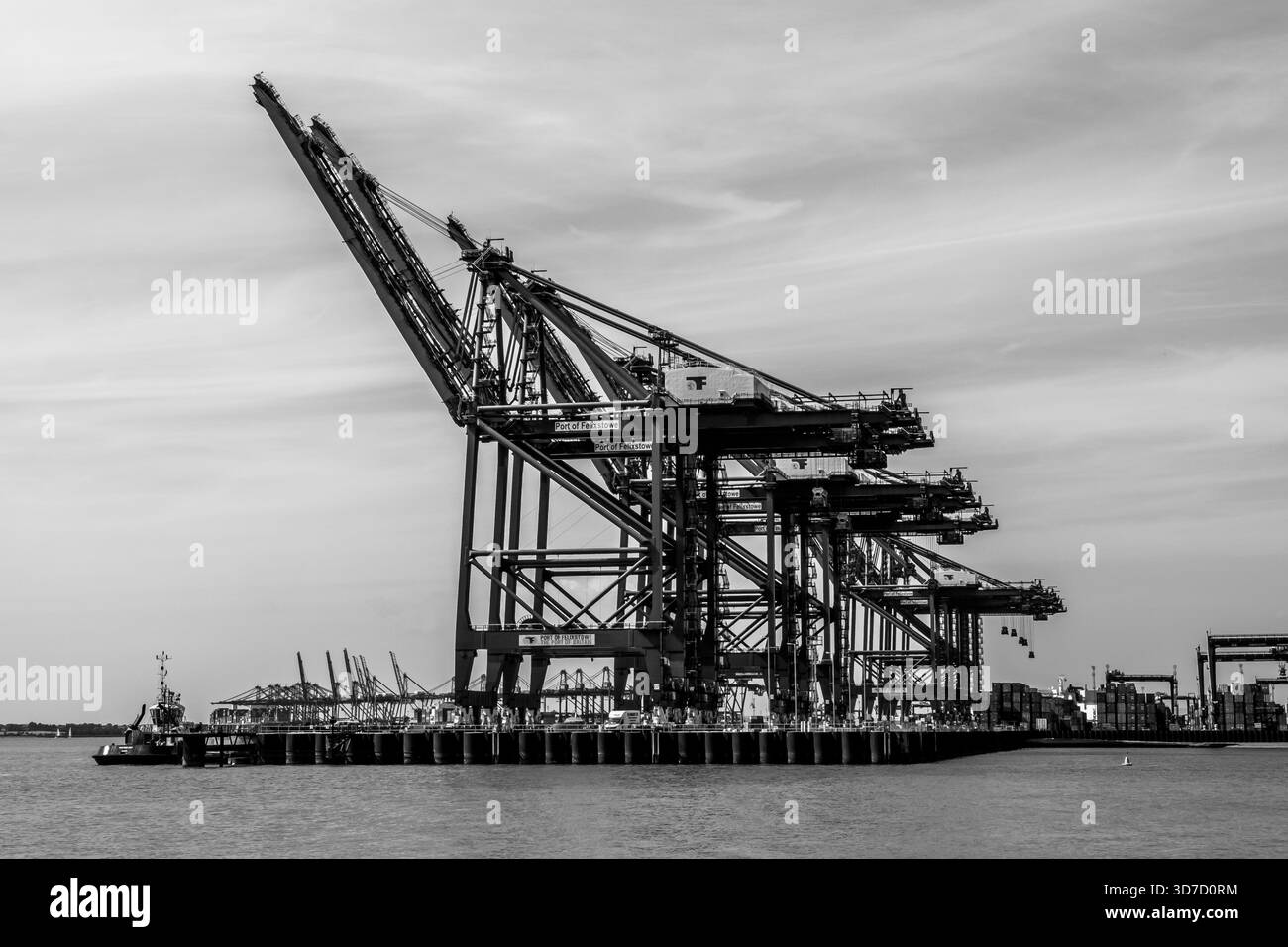 Black and white view of container cranes at Felixstowe port Stock Photo ...