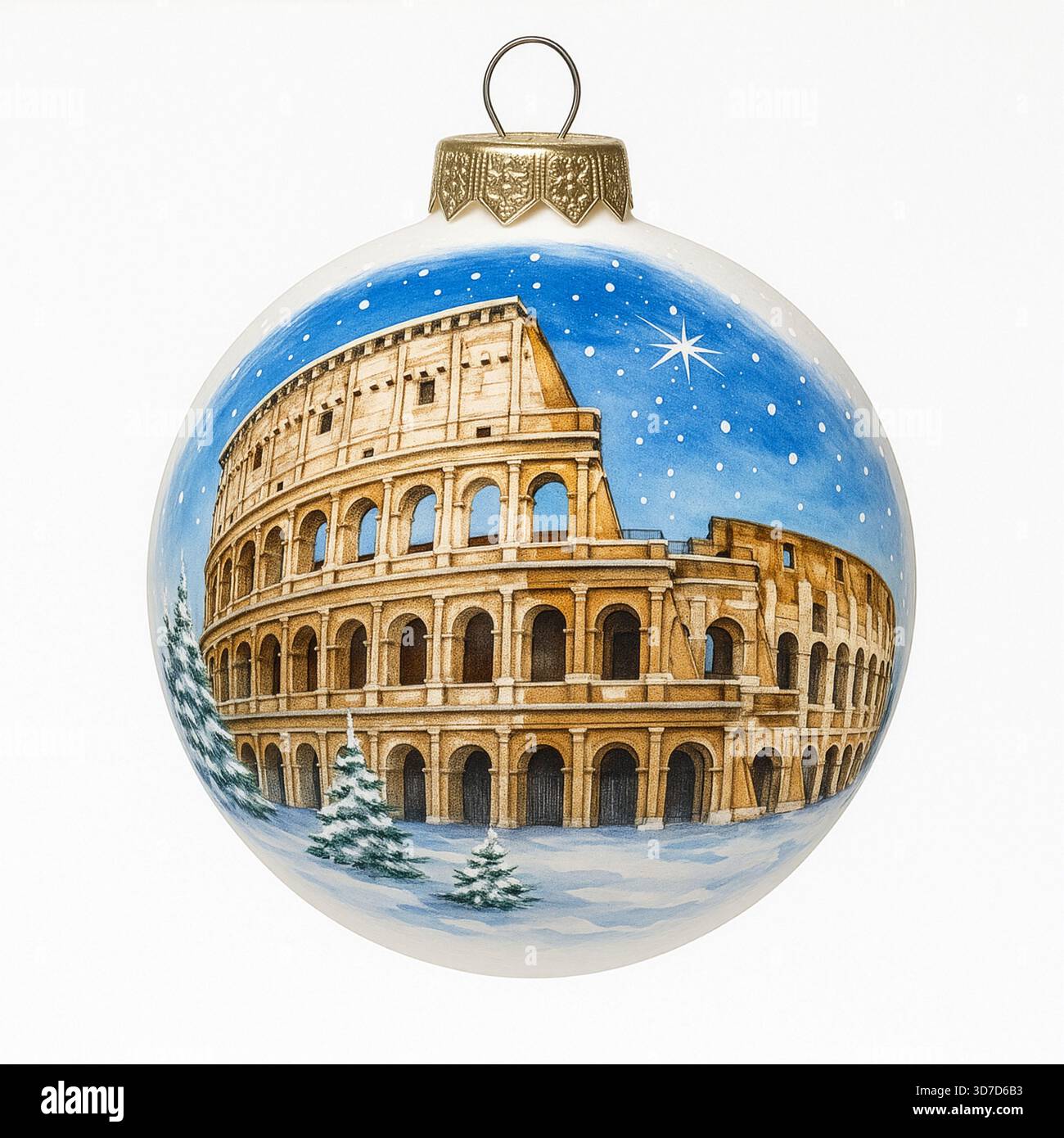 Christmas ornament featuring the Colosseum in Rome with snowy winter ...