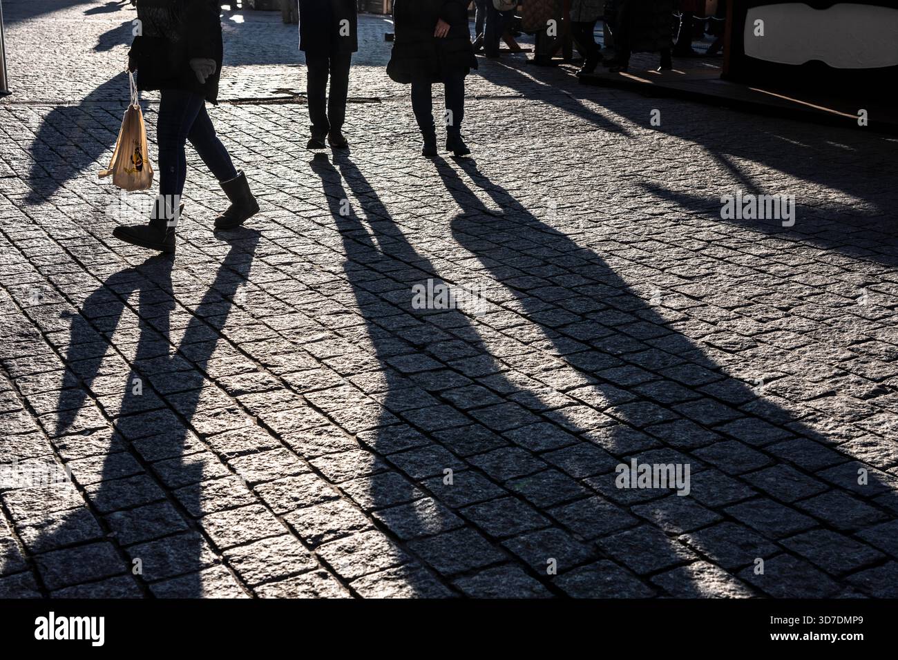 Shadows of people on the ground, low sun, winter, silhouettes, Germany Stock Photo