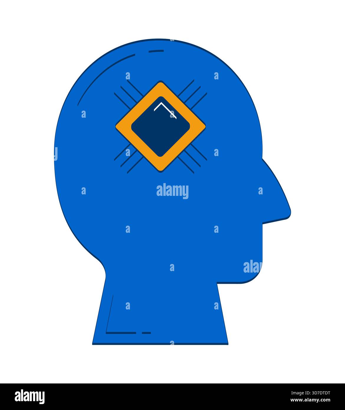 Abstract human head silhouette with microchip cpu 2D doodle object Stock Vector