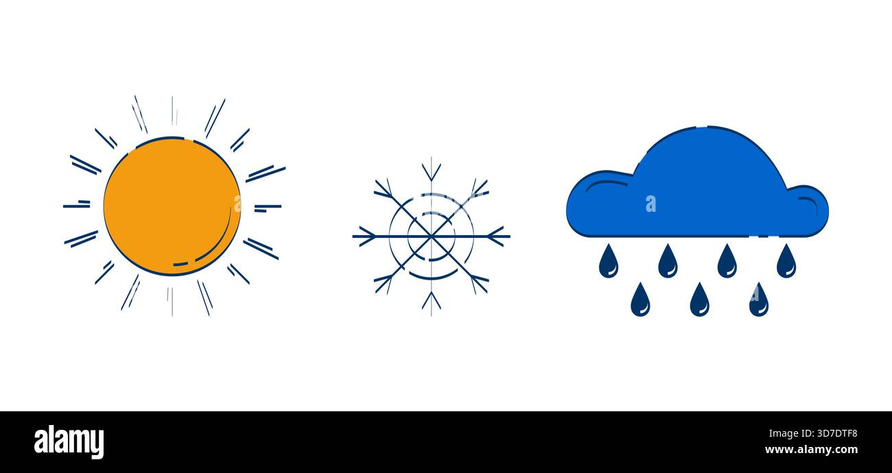 Minimalist weather conditions 2D doodle objects set Stock Vector
