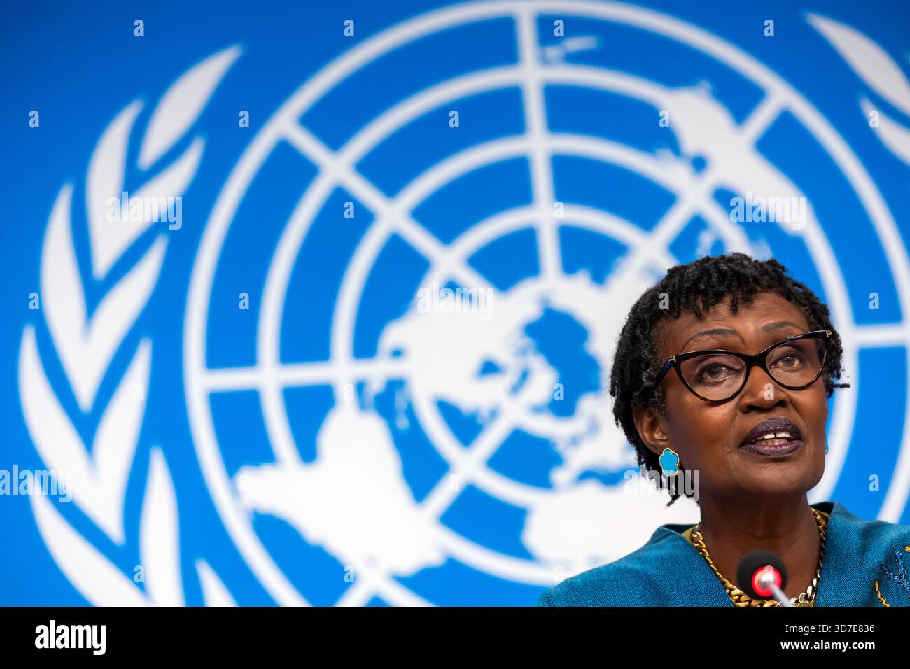 UNAIDS executive director Winnie Byanyima speaks to the media about ...