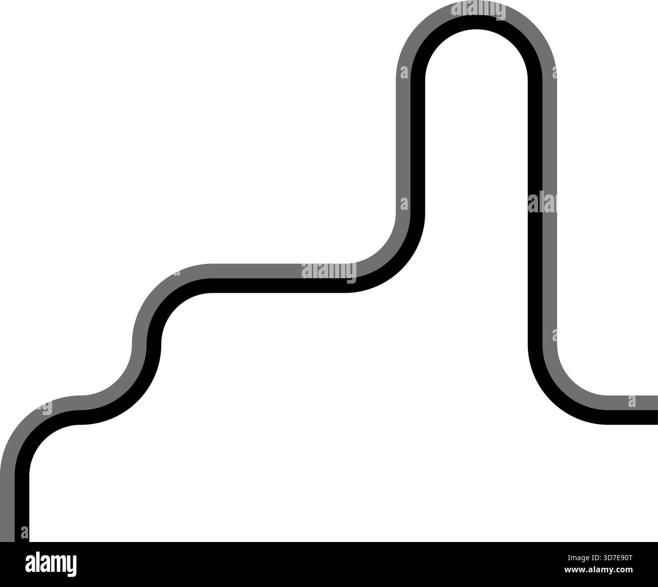 Broad colored lines follow an irregular path built from squared wave steps and smooth directional curves. Stock Vector