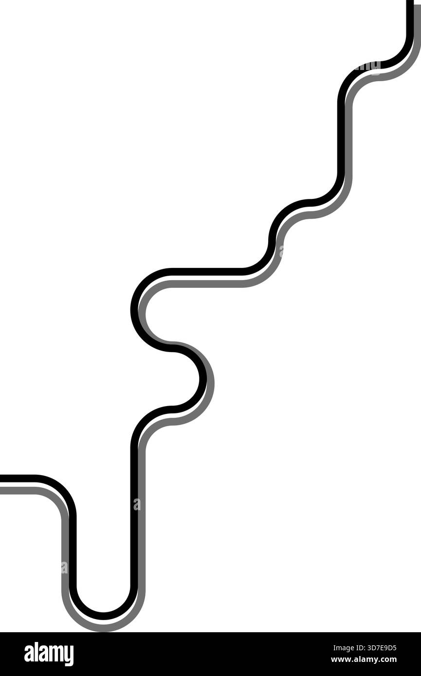 Two thick lines trace a square maze constructed from squared wave transitions blended with rounded bends. Stock Vector
