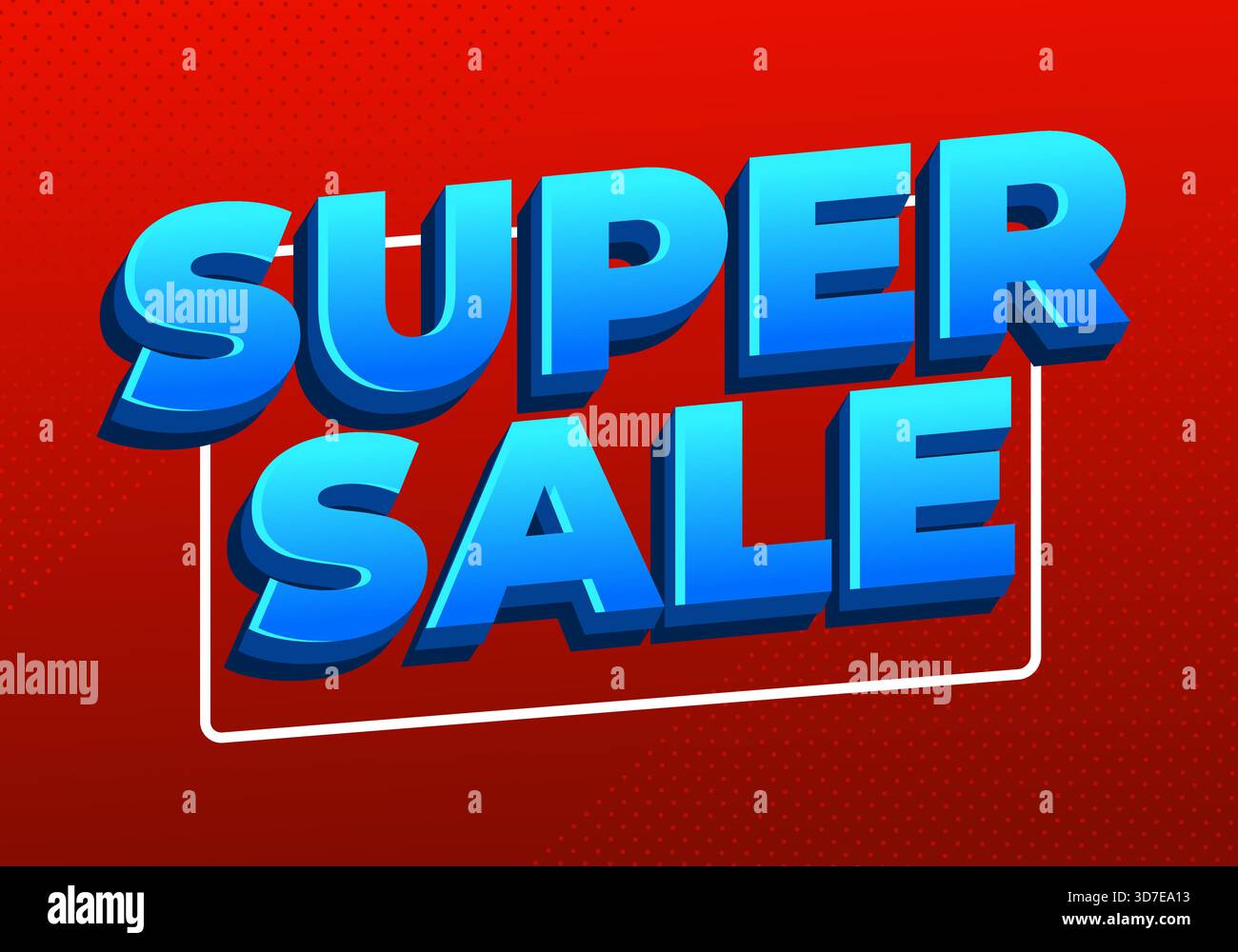 Super sale. Bright three dimensional text on red background creating energetic promotional appeal - Stock Image