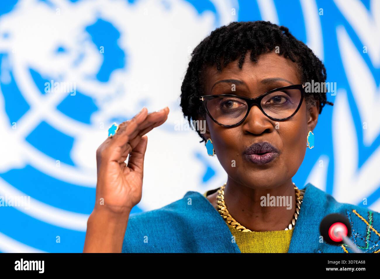 UNAIDS executive director Winnie Byanyima speaks to the media about ...