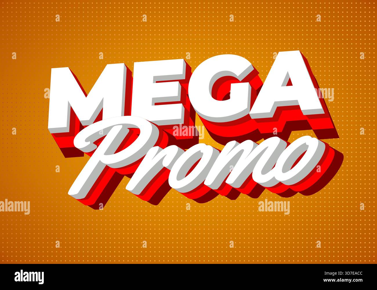 Mega promo. Bright three dimensional text on orange background creating energetic promotional appeal - Stock Image
