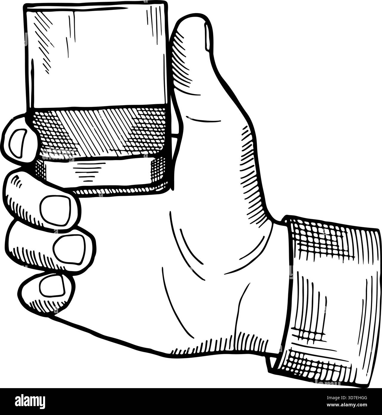 A hand holding a glass. The hand is drawn in a stylized way, with the ...