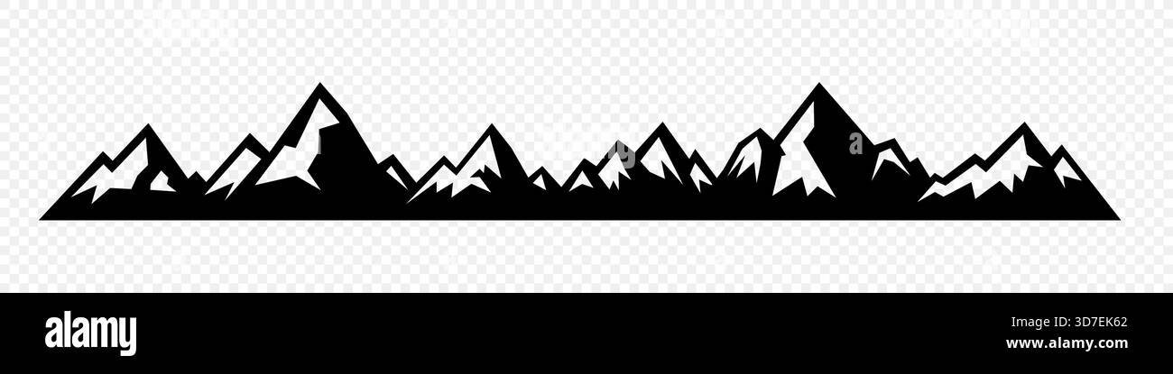 Jagged Ridges Vector Black mountain range with snowy peaks. Minimalist jagged ridge border ...