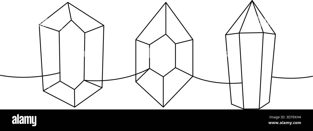 Glass crystals one line continuous drawing. Spiritual stones. Vector ...