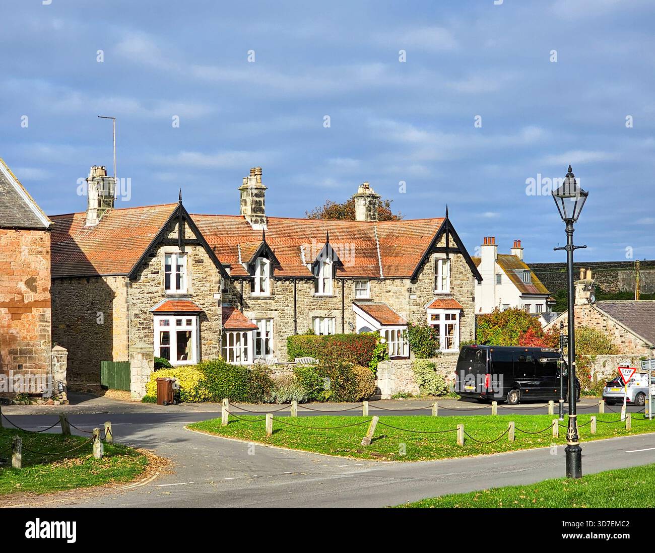 Period houses on Church Street in Bamburgh village, Northumberland - Smartphone Captured Stock Image
