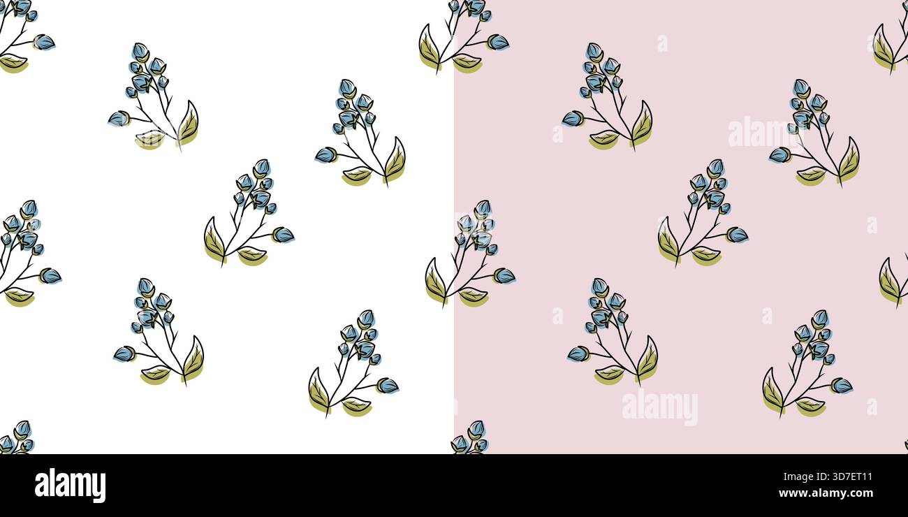 Vector floral line seamless patterns set two backgrounds Stock Vector
