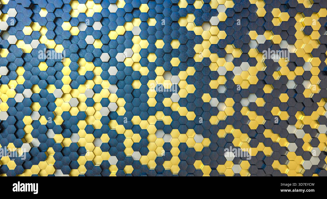 Abstract hexagon pattern 3d futuristic mosaic wall Stock Photo