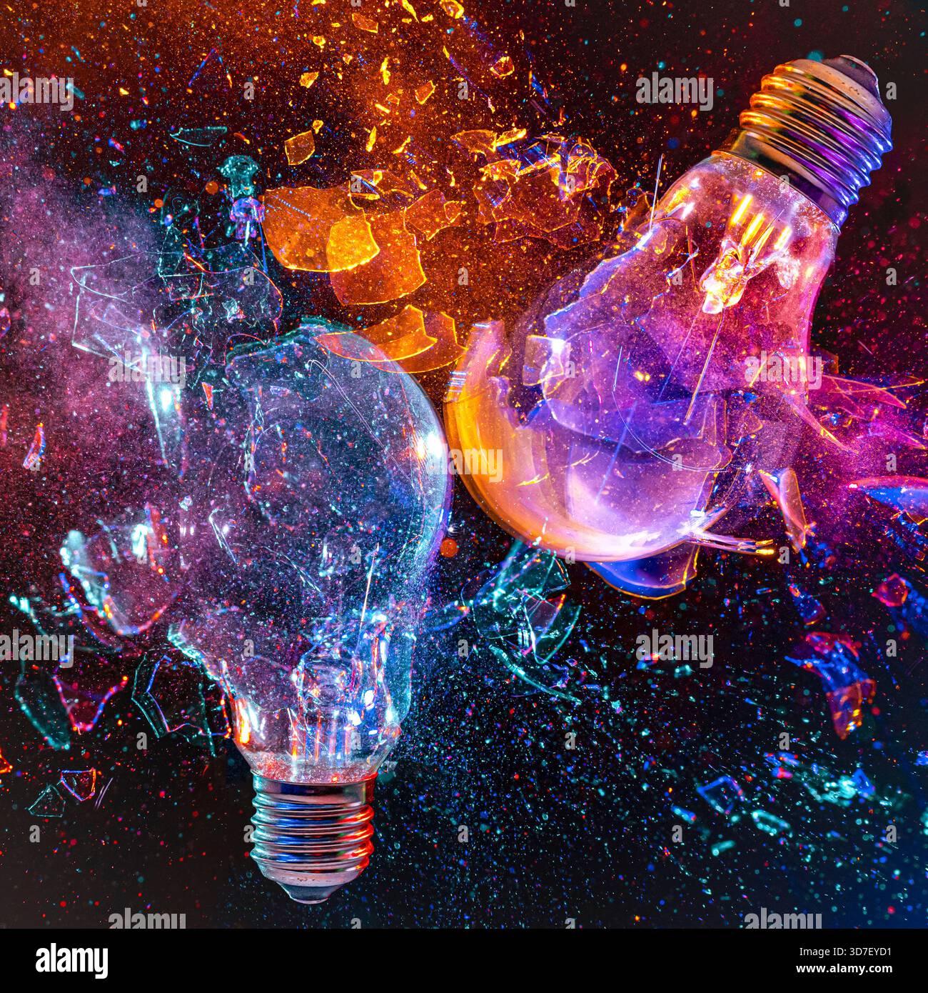 real light bulbs exploding high speed photography Stock Photo