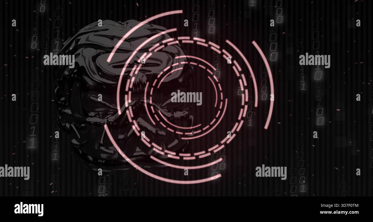 Displaying glossy black head overlapping neon-pink rings in HUD, with ...