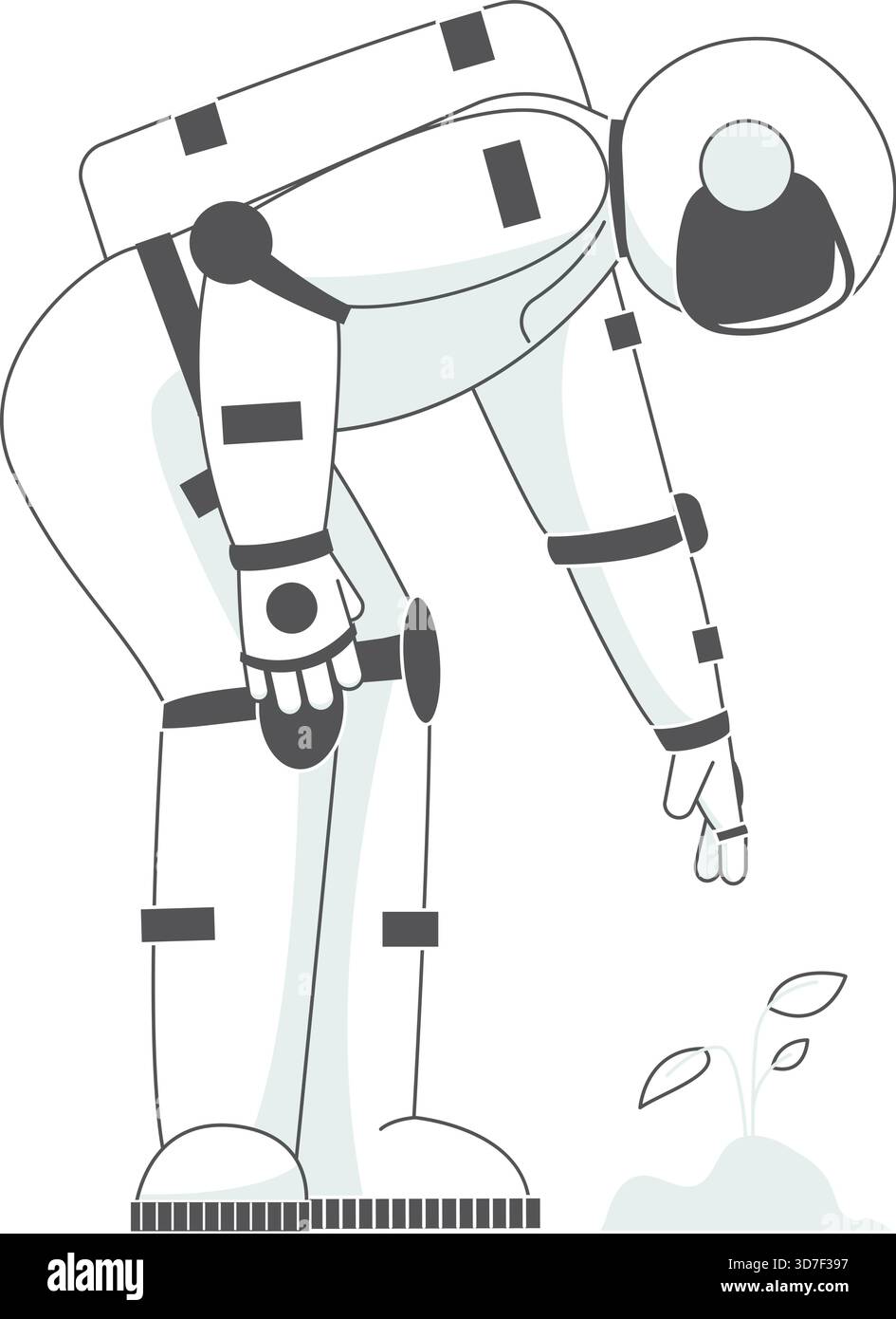 A robot is bending over to pick up a small object Stock Vector