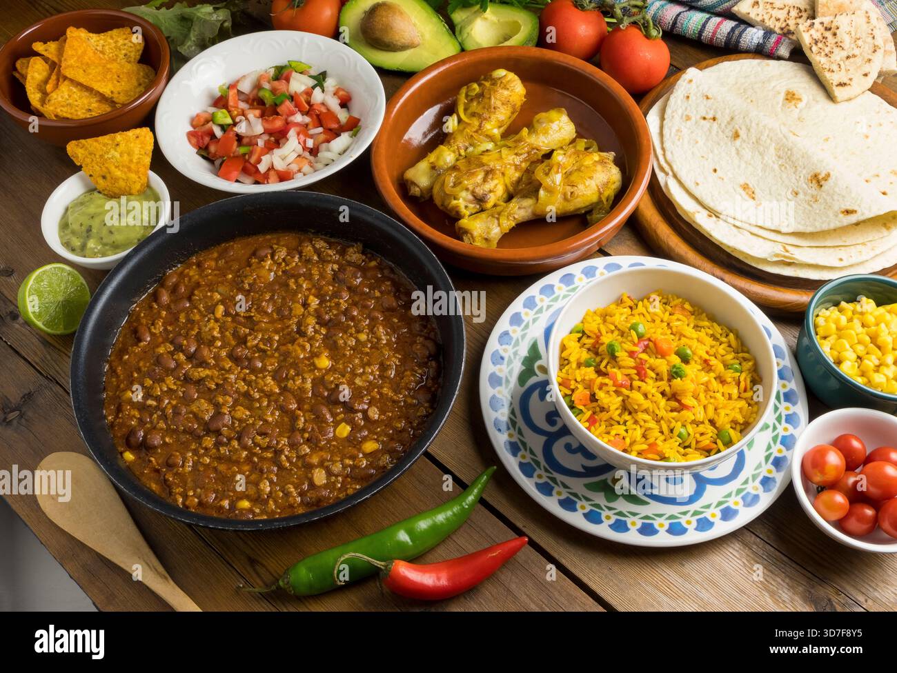 A variety of typical Mexican dishes on a table Stock Photo