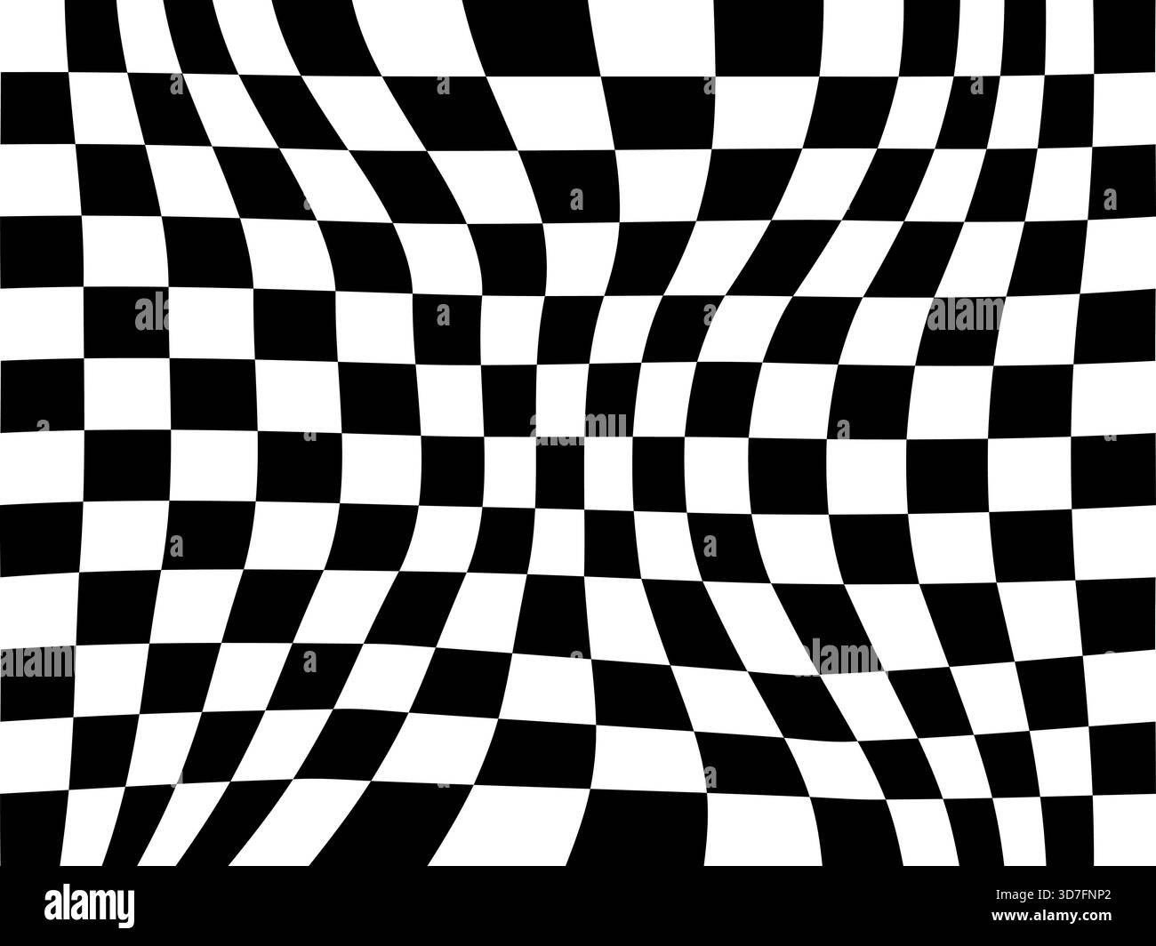 Optical illusion. Square pattern distortion Black white vector illustration Stock Vector