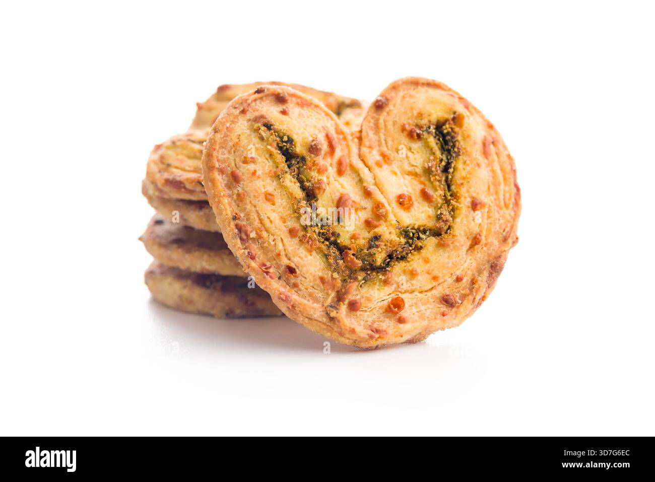 Crunchy salted crackers isolated on a white background. Stock Photo