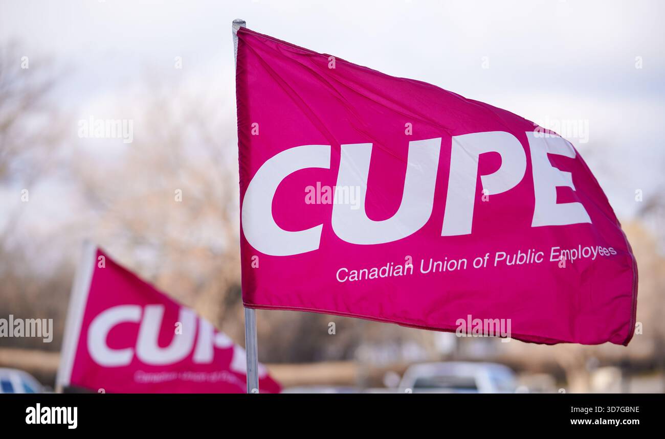 A Canadian Union of Public Employees (CUPE) flag during an education ...
