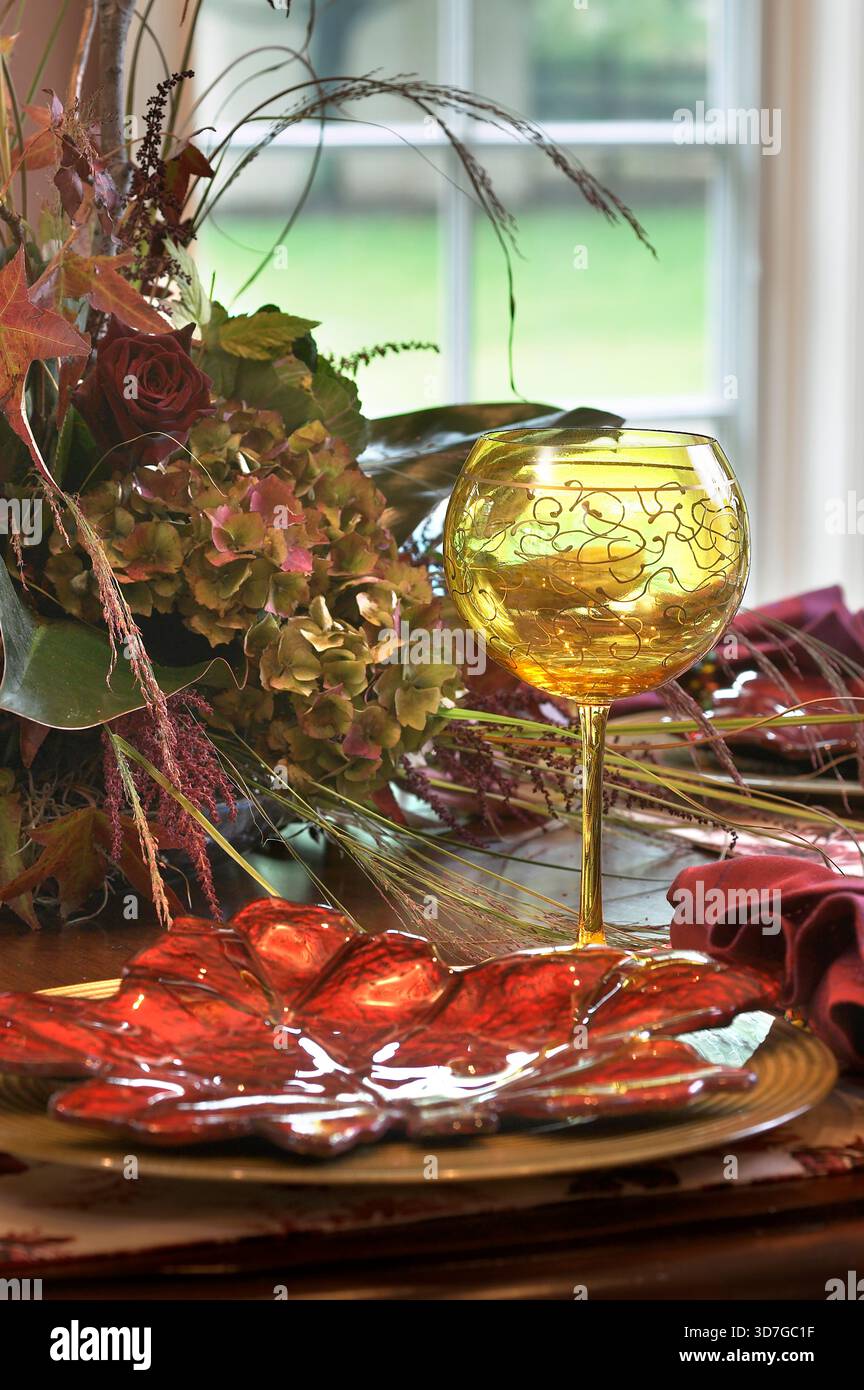 Thanksgiving table place setting, Pennsylvania USA Stock Photo