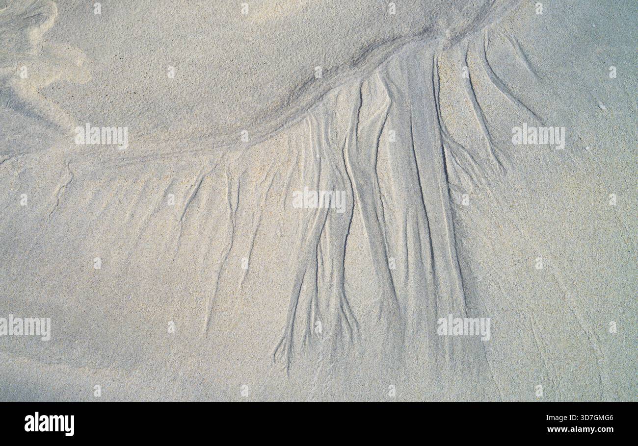 Delicate natural sand patterns created by retreating waves on a beach. Stock Photo