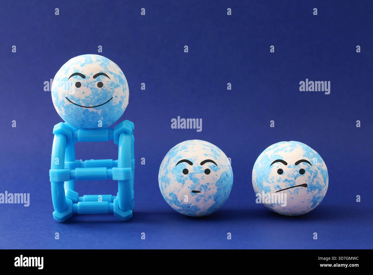 Happy sphere on a cylindrical structure next to other sad ones Stock ...