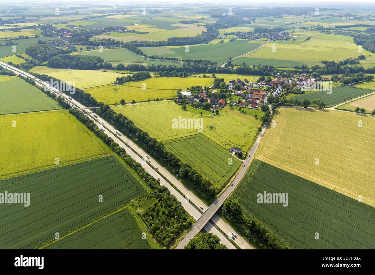 Germa View Aerial view of the A44 motorway and Am Denkmal with Hiddingsen in Soest ...
