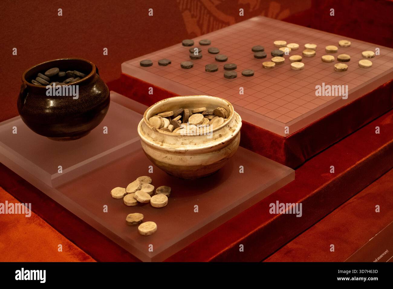 Bisque-Fired Go Pieces(unpainted stoneware) of Western Xia Dynasty (1038-1227) Stock Photo