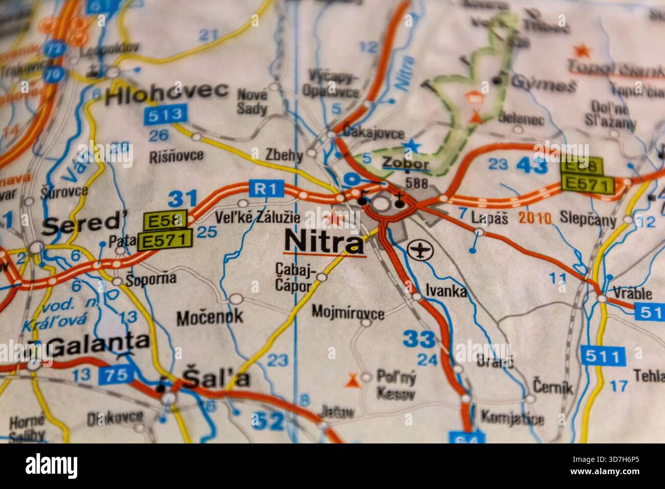 Mapa Nitry Nitra, Slovakia on a road map Stock Photo - Alamy