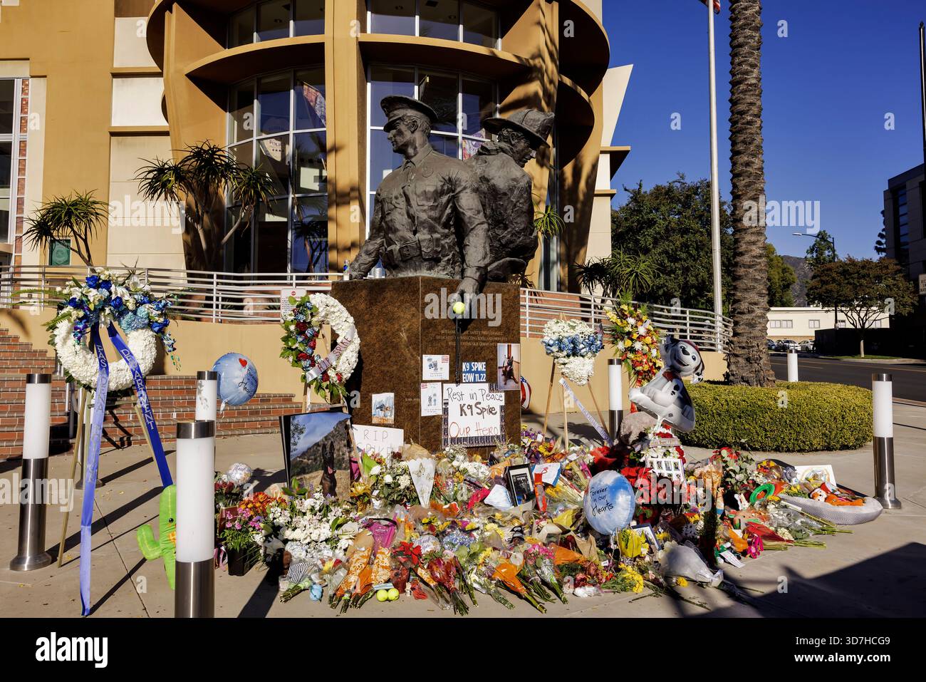 A growing memorial for “Spike,” a fallen Burbank Police K-9, has taken ...