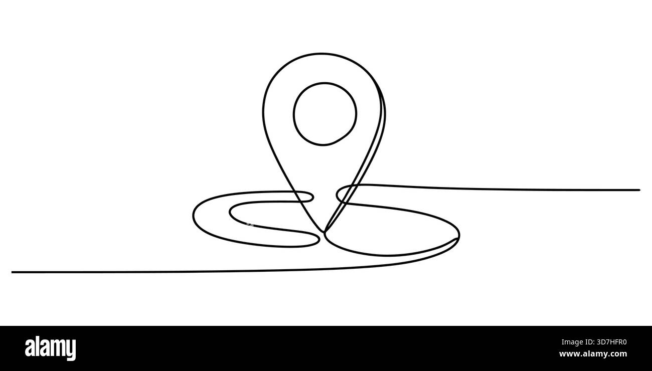 Continuous line drawing of location pin on winding path map icon Stock ...