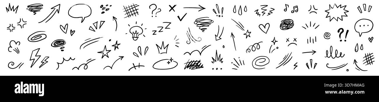 Line hand drawn emotion effect elements. Hand drawn cute doodle line ...