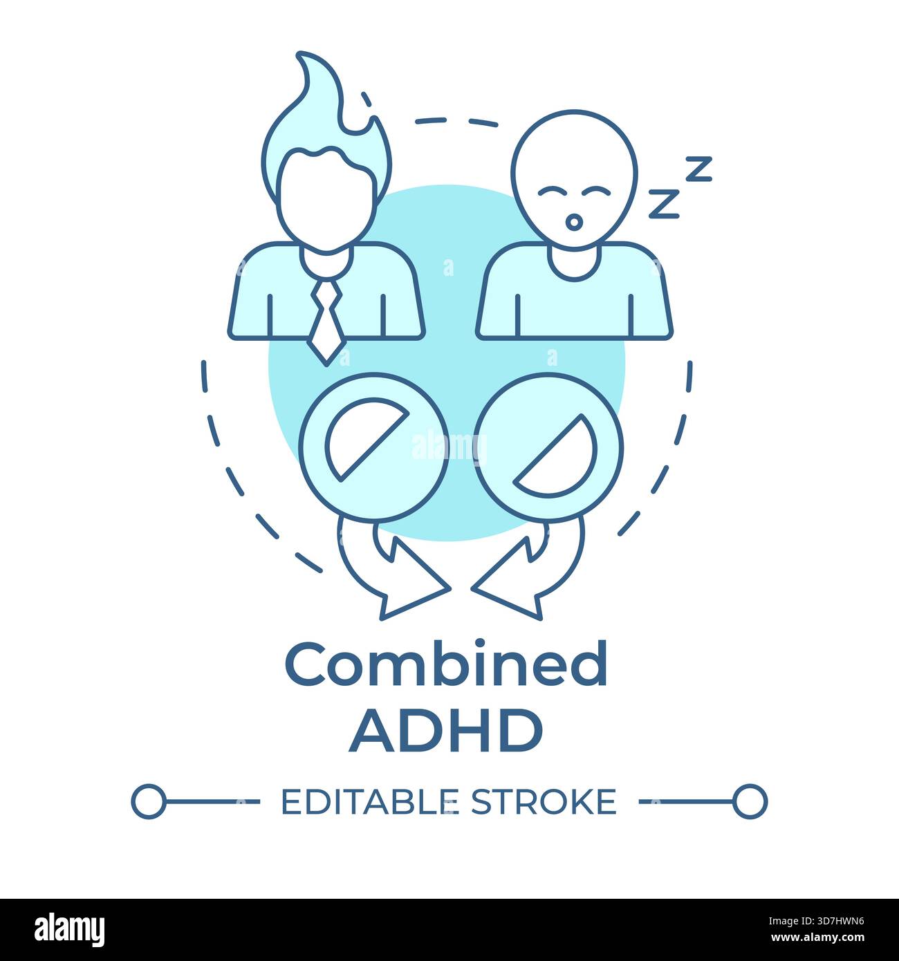 Combined adhd soft blue concept icon Stock Vector