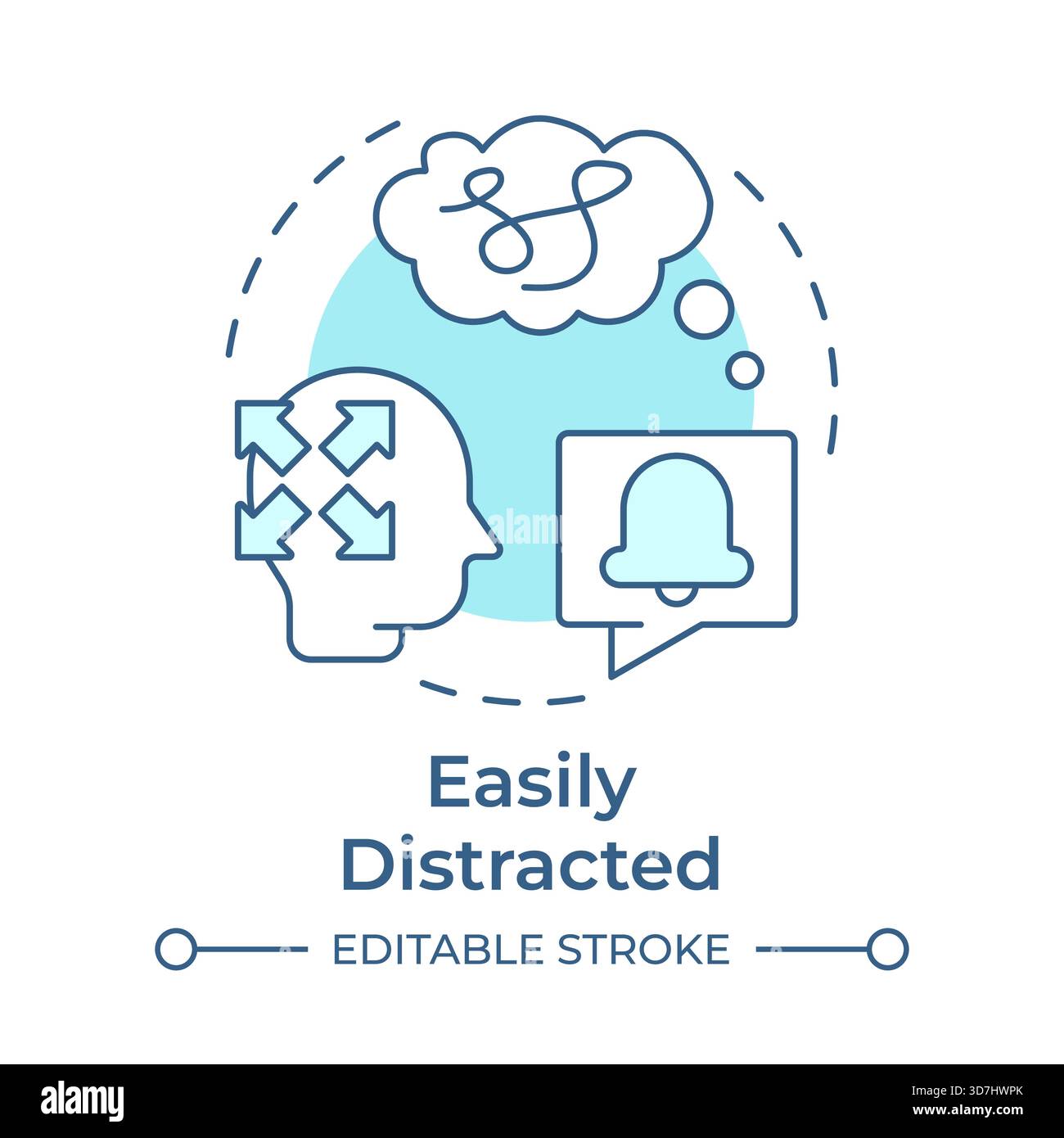 Easily distracted soft blue concept icon Stock Vector