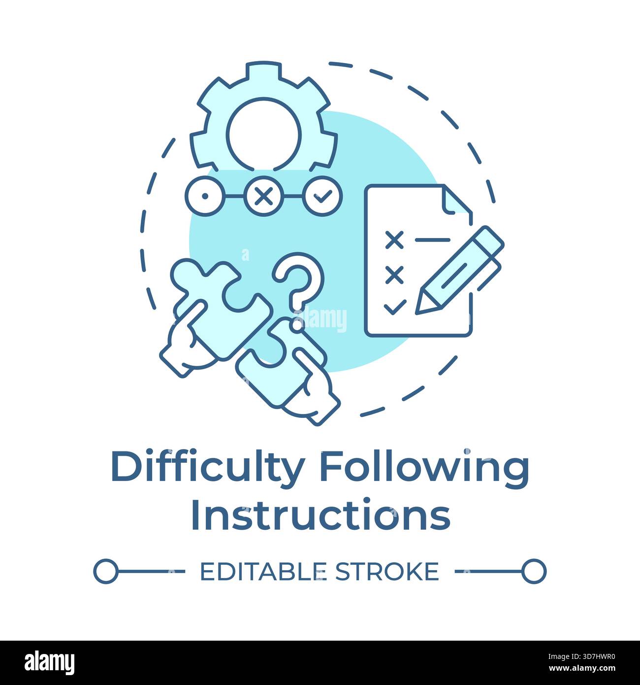 Difficulty following instructions soft blue concept icon Stock Vector