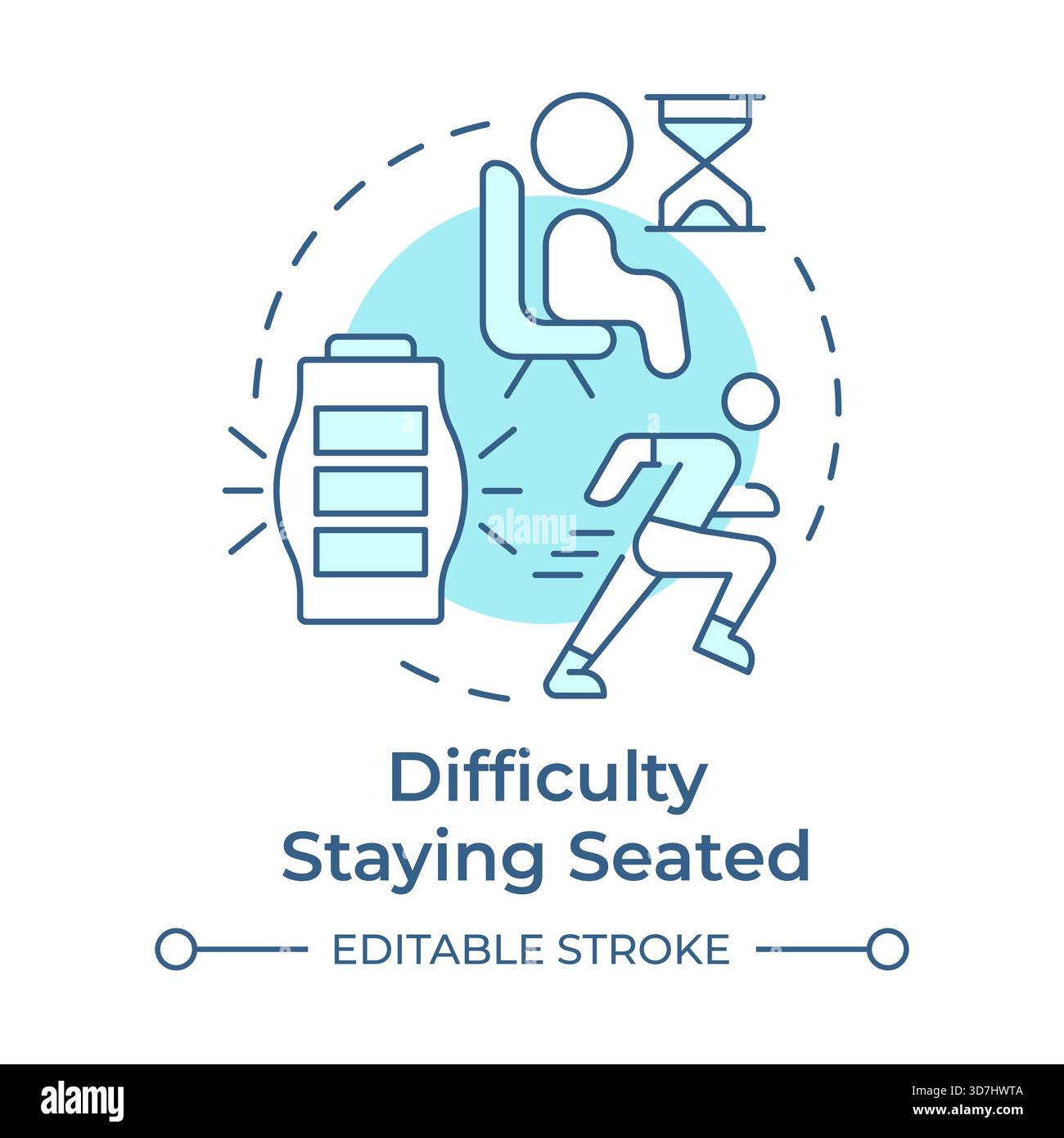 Difficulty staying seated soft blue concept icon Stock Vector